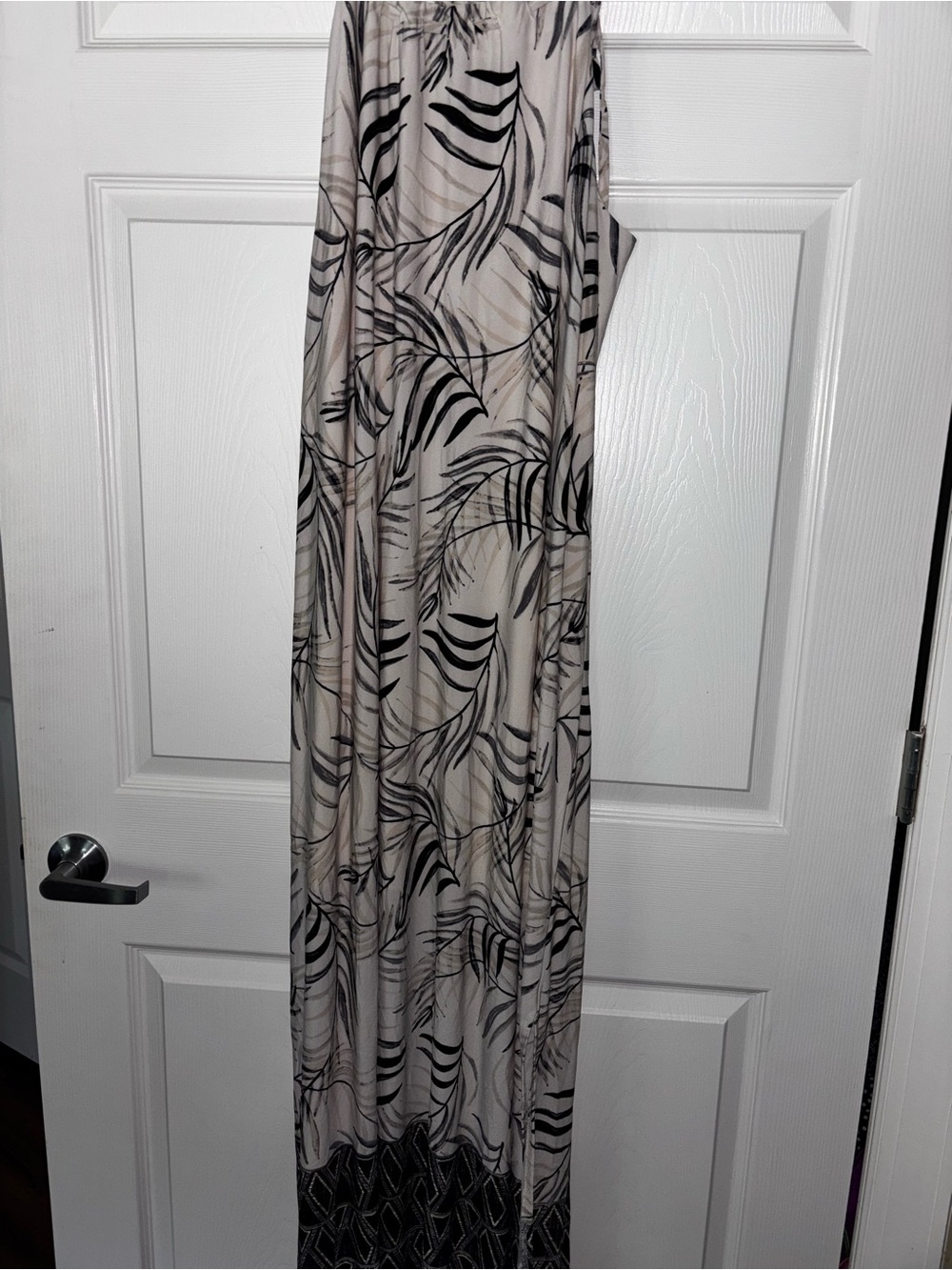Cato Beige Maxi Dress with Black Palm-Print